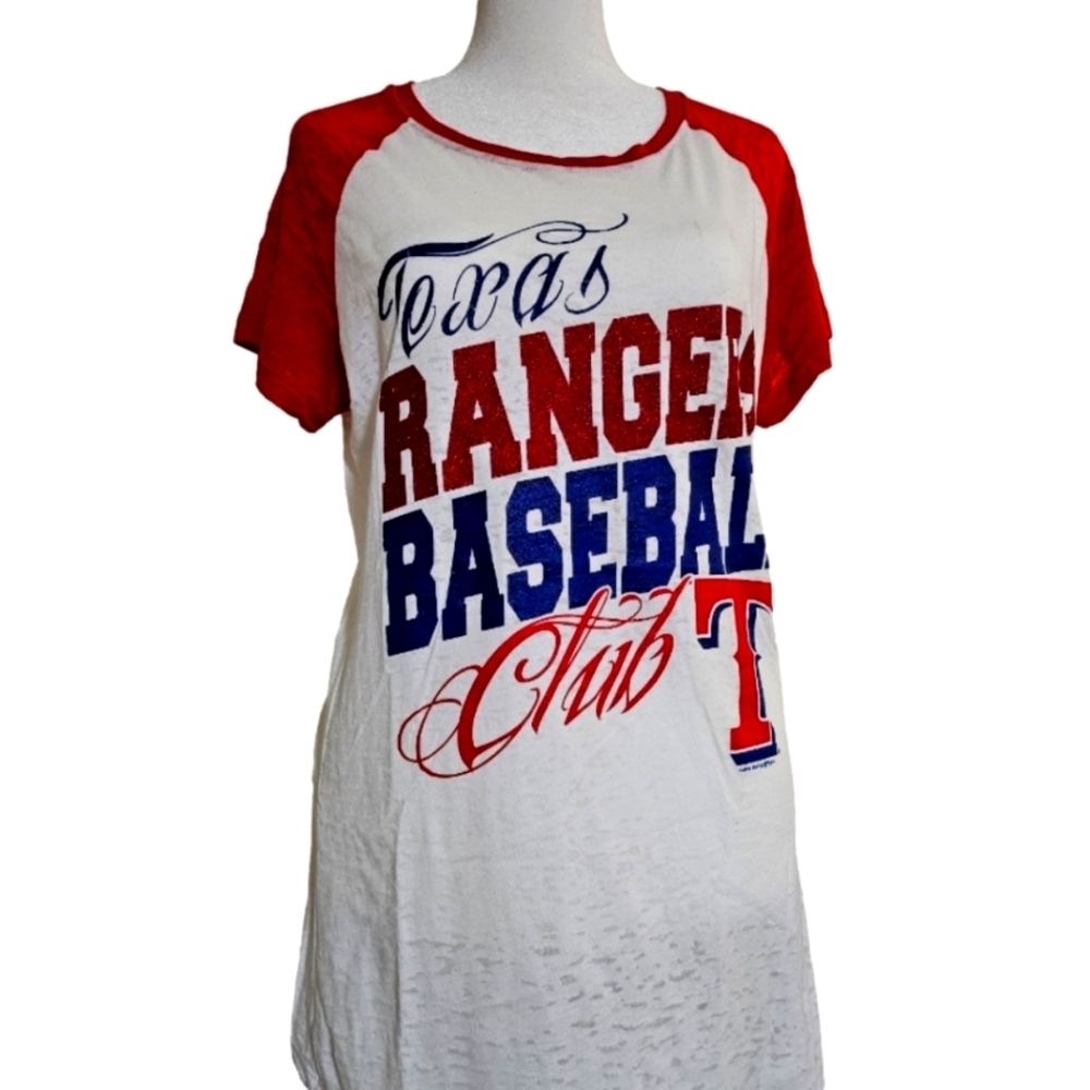 ๐ฃWomen's Tshirt World Champions โพTexas Rangers Burn Out Glitter Size L NWOT ๐
